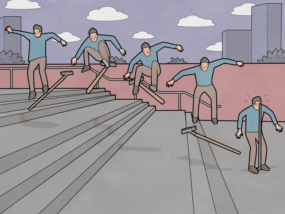 Jumping on a rake